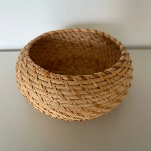 Anthropologie Round Woven Rattan Wicker Basket 8" diameter, 4" tall - Picture 1 of 6